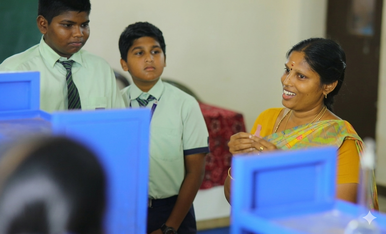 Teacher demonstrating with students
