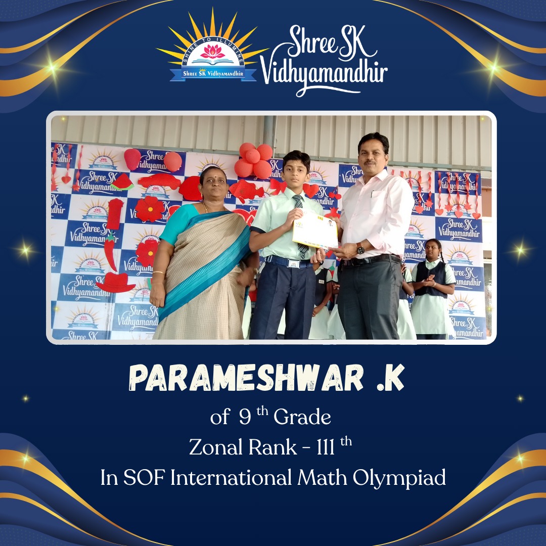 Parameshwar K — Zonal Rank 111, SOF International Mathematics Olympiad