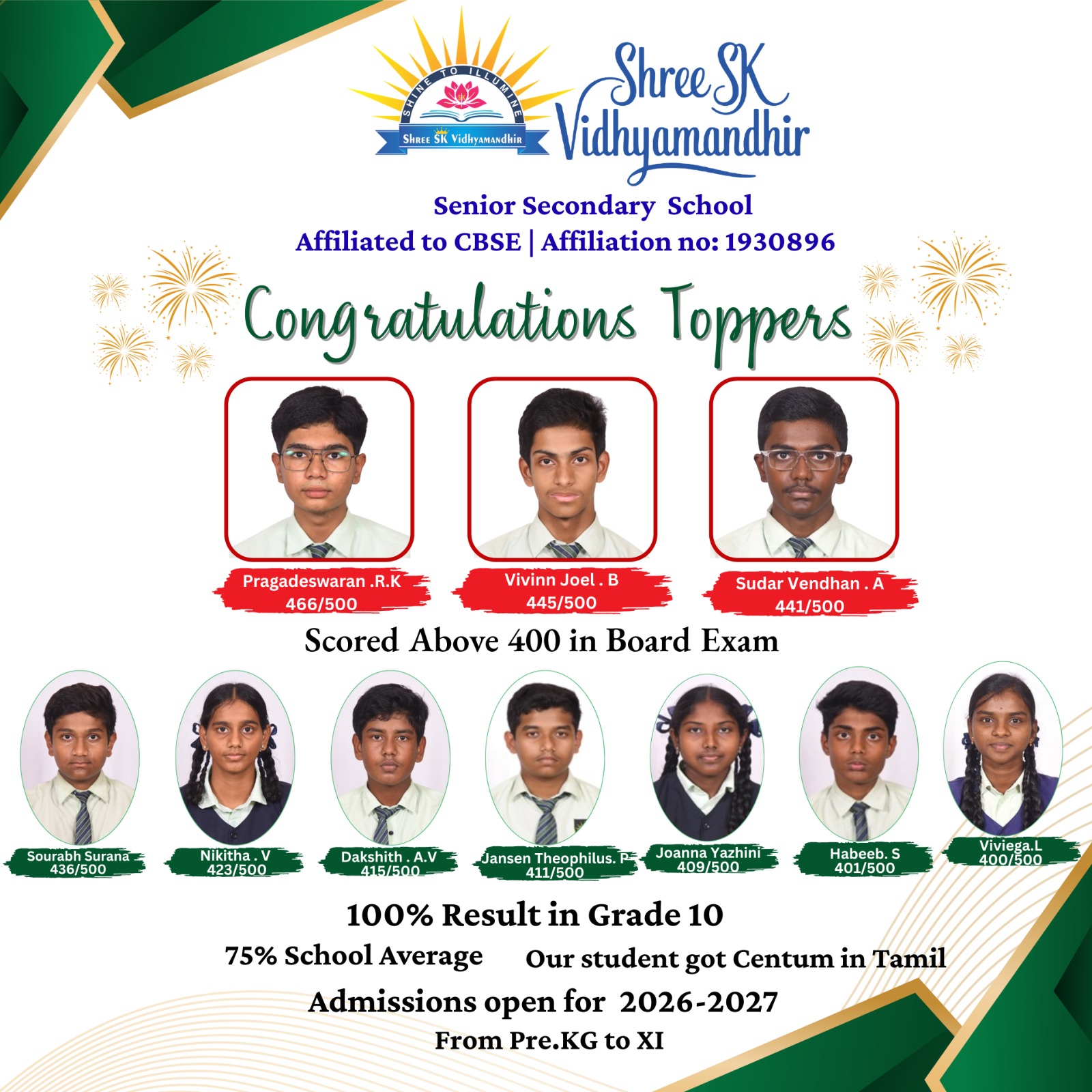Grade 10 School Toppers — CBSE Board Examination 2025–26